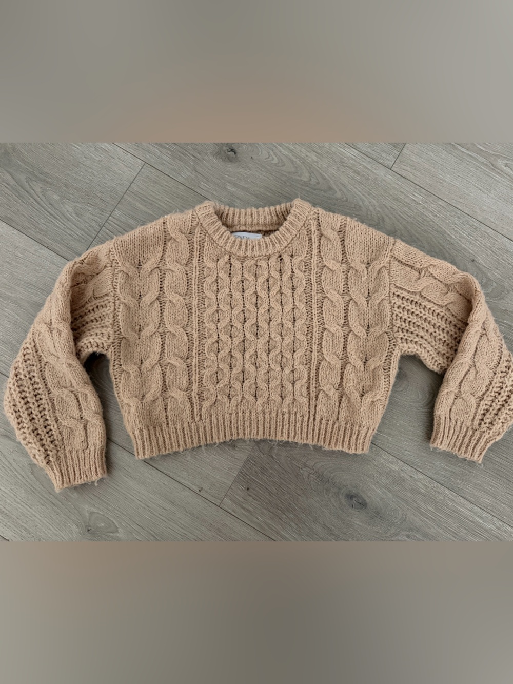 Zara Chunky Cable Knit Crew Sweater - caramel brown